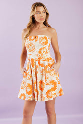 TANGERINE MIMOSAS ORANGE FLORAL MINI DRESS